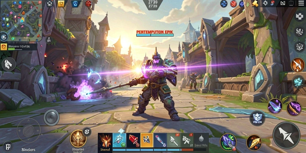 Gameplay seru di 2739 dengan banyak hero yang beraksi.