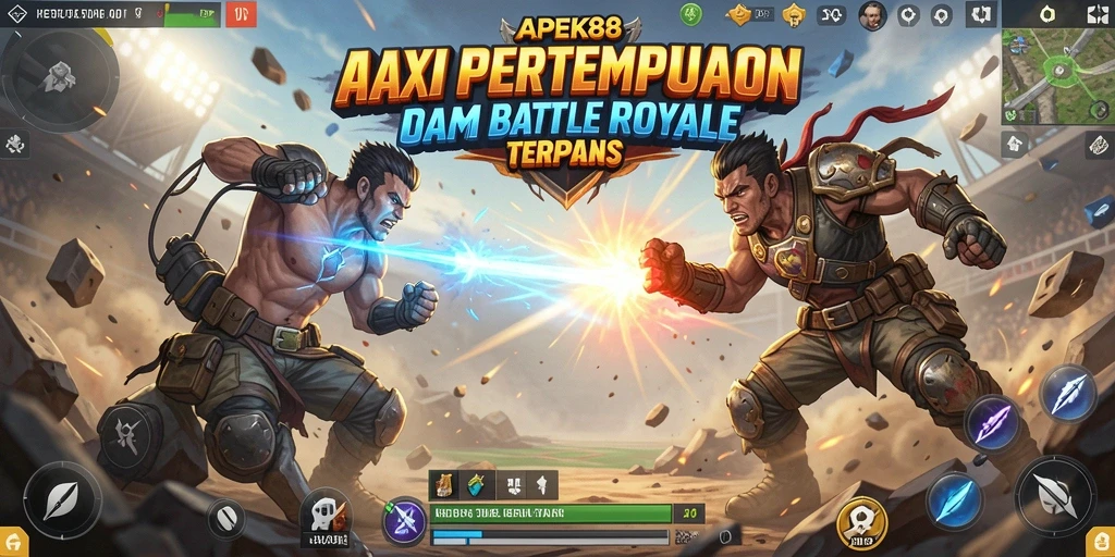 Tampilan aksi seru dalam gameplay APEK88 Battle Royale.