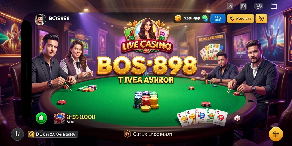 Screenshot gameplay BOS898 menampilkan dealer langsung dan suasana kasino yang mendebarkan.
