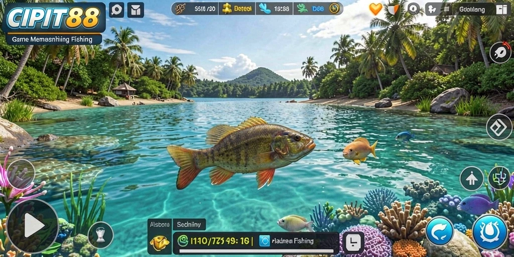 Screenshot game CIPIT88 menampilkan pemain menangkap ikan besar di laut.