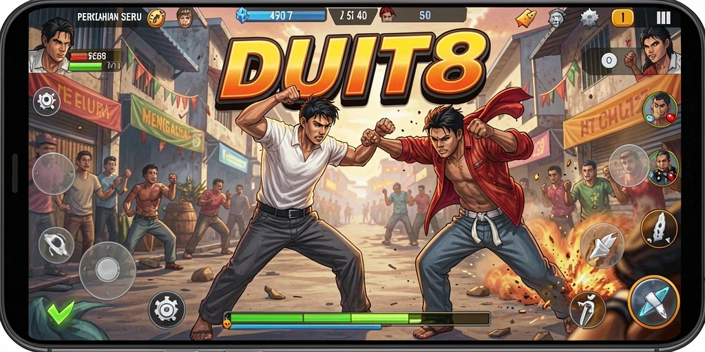 Tampilan seru gameplay DUIT8 dengan pertarungan epik dan karakter unik.
