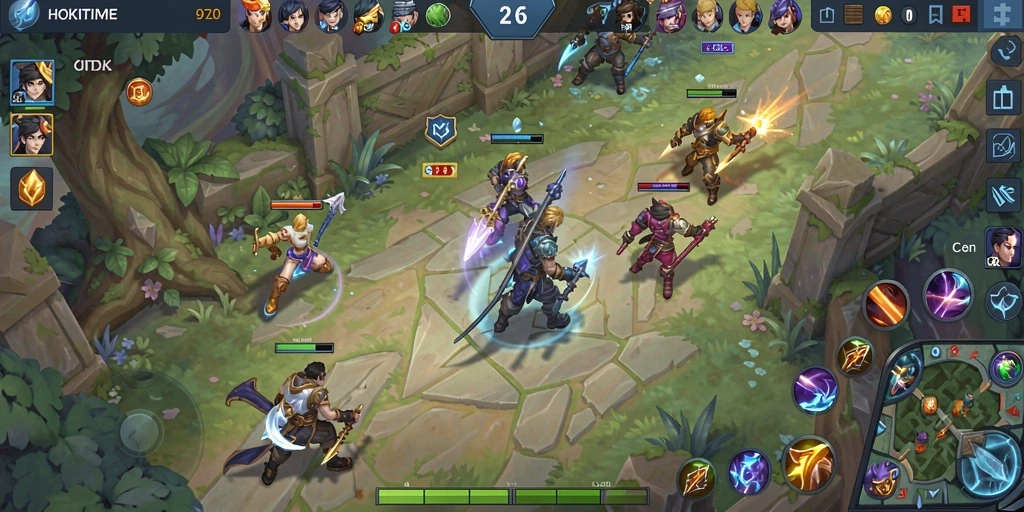 Tampilan gameplay HOKITIME yang intens dan seru dalam pertempuran MOBA.
